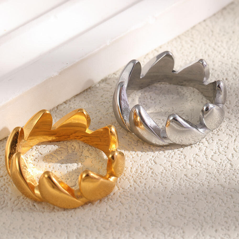 Geometric Shape Stainless Steel Waterproof Gold Color Statement Rings Picture4