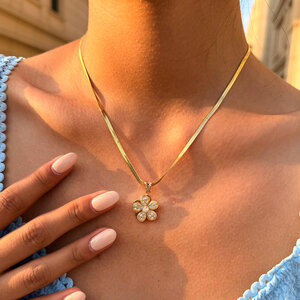 Simple Daily Reduce Stress Flower Stainless Steel Waterproof Gold Color Zircon Women's Pendant Necklaces h5 Picture4