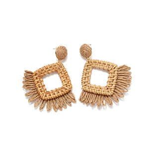 Romantic Series Vacation Flower Rectangle Raffia Women's Drop Earrings h5 Picture3
