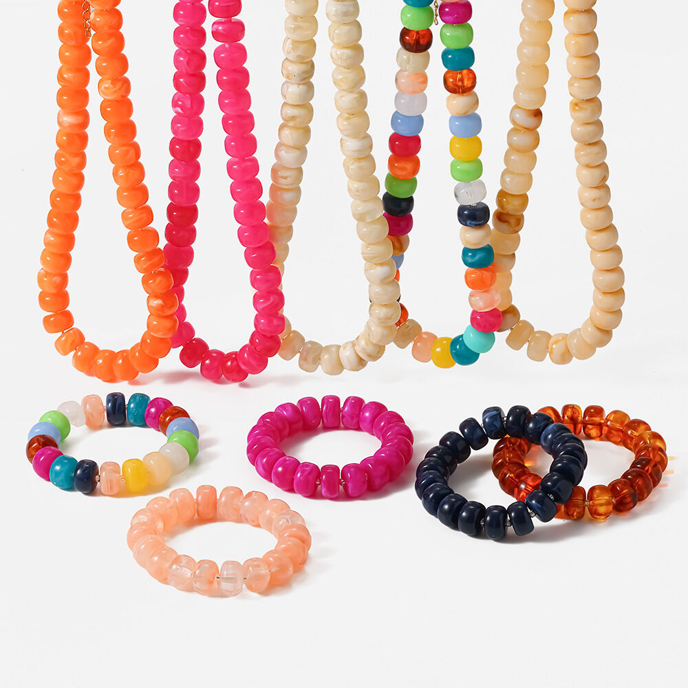 Ensembles de bijoux pour femmes en perles de vacances de la série ethnique, en acrylique doré h5Image4