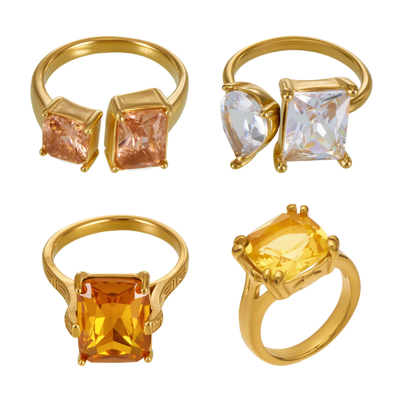 Luxurious Simple Rectangle Stainless Steel Waterproof Gold Color Zircon Women's Gemstone Rings h5 Picture5
