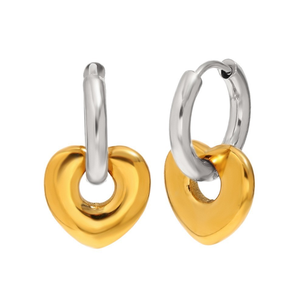 Elegant Heart Mixed Gold Color And Silver Colors Stainless Steel Waterproof Gold Color Women's Stud Earrings h5Picture4
