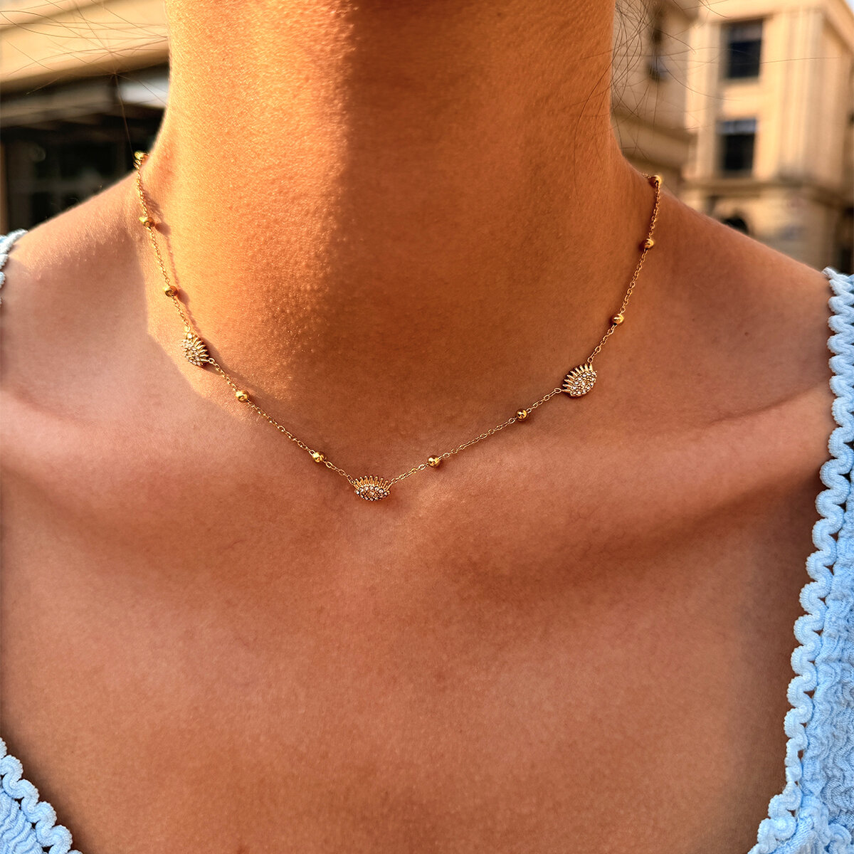 Simple Series Daily Devil's Eye Stainless Steel Waterproof Gold Color Women's Pendant Necklaces Picture4