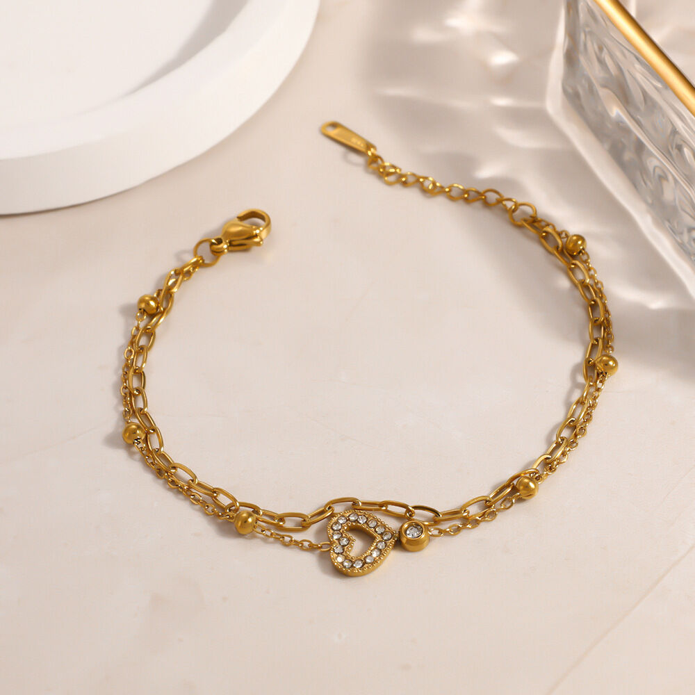 Simple Series Elegant Heart Circle Stainless Steel Waterproof Gold Color Zircon Women's Chain Bracelets Picture3