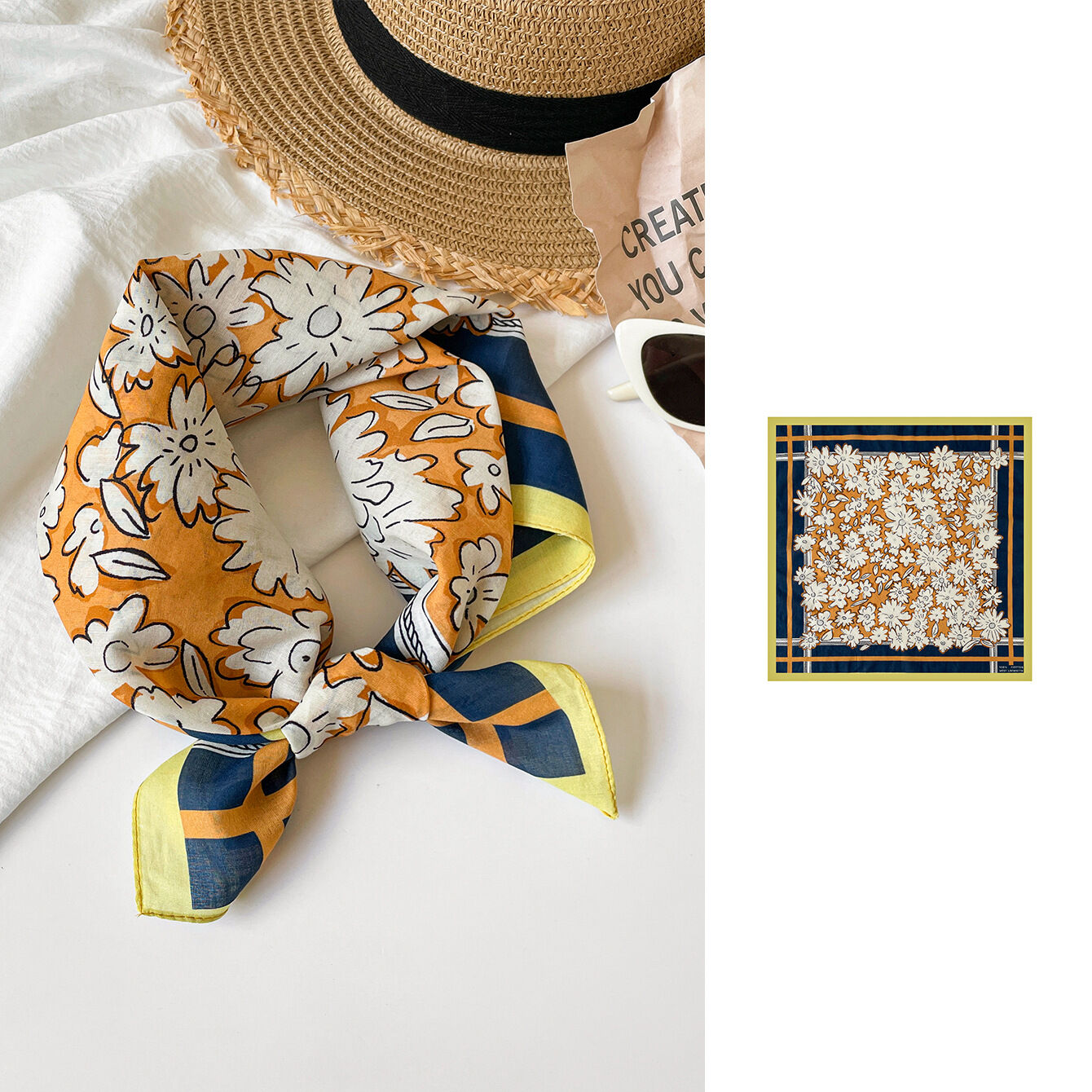 Bufandas de verano de algodón para mujer de la serie romántica con estampado floral. 