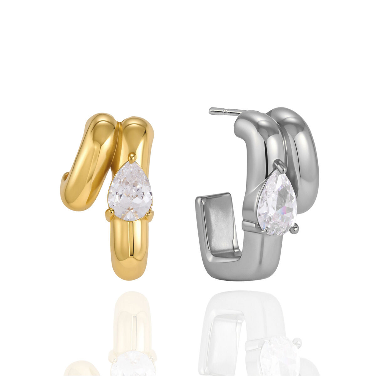 Casual Droplet Irregular Shape Stainless Steel Waterproof   Gold Color  Zircon Women's Stud Earrings h5 Picture5