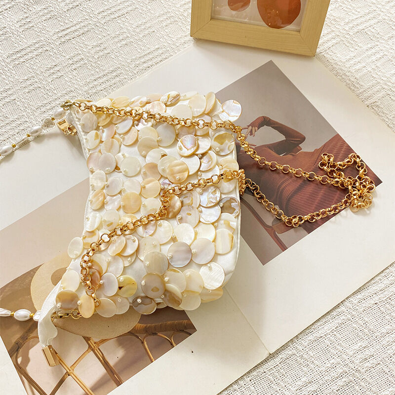 Evening Style Woven Sequin Solid Color Beads Woven Shell Acrylic Women's Square Bag h5Picture5