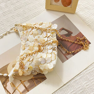 Evening Style Woven Sequin Solid Color Beads Woven Shell Acrylic Women's Square Bag h5 Picture5