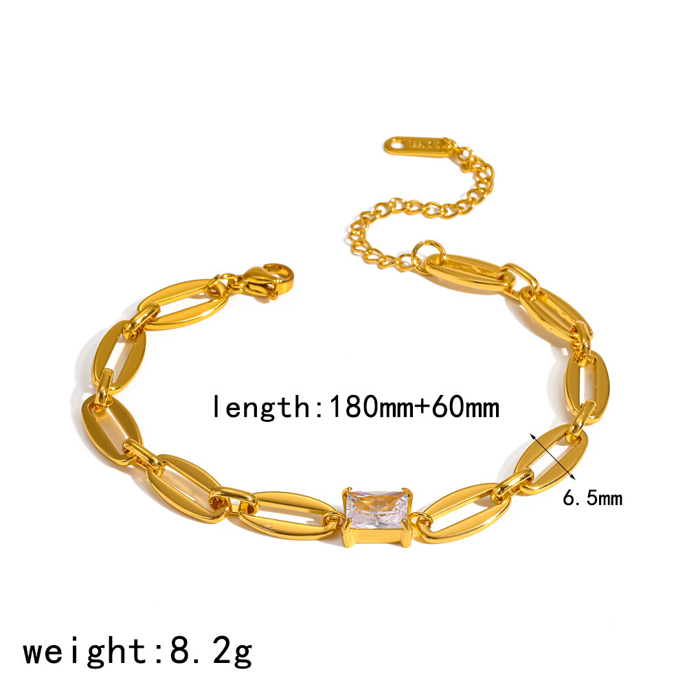 Geometric Shape Stainless Steel Waterproof Gold Color Rhinestone Women's Chain Bracelets