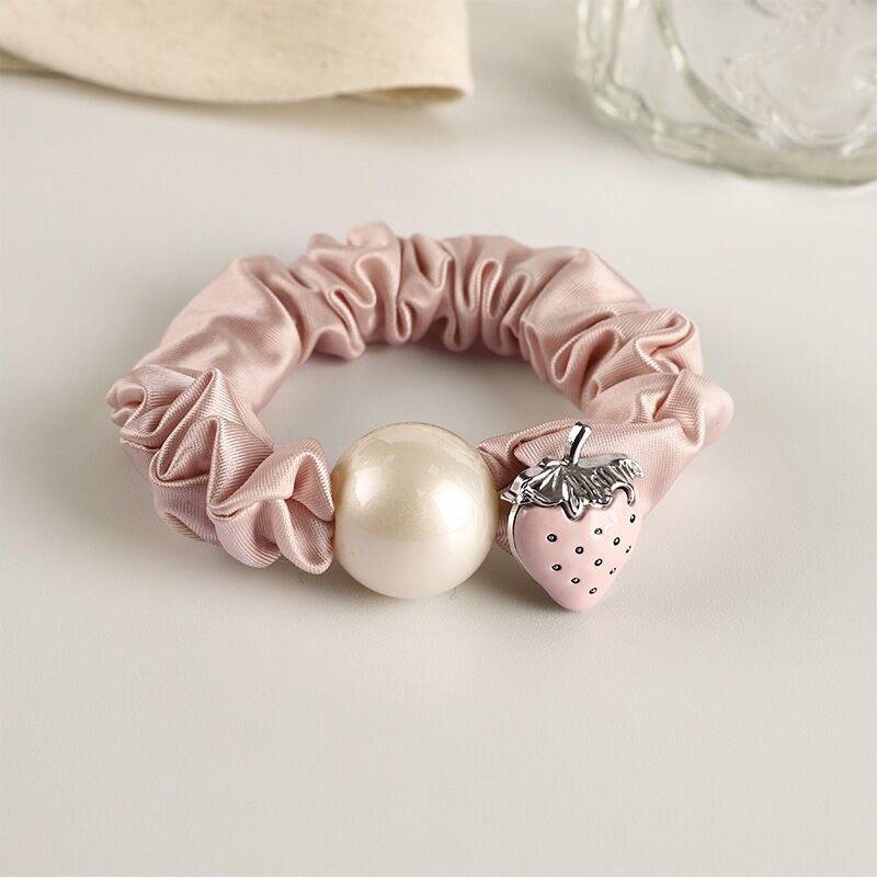 Simple Series Sweet Fruit Solid Color Fabric Artificial Pearl Scrunchies h5 