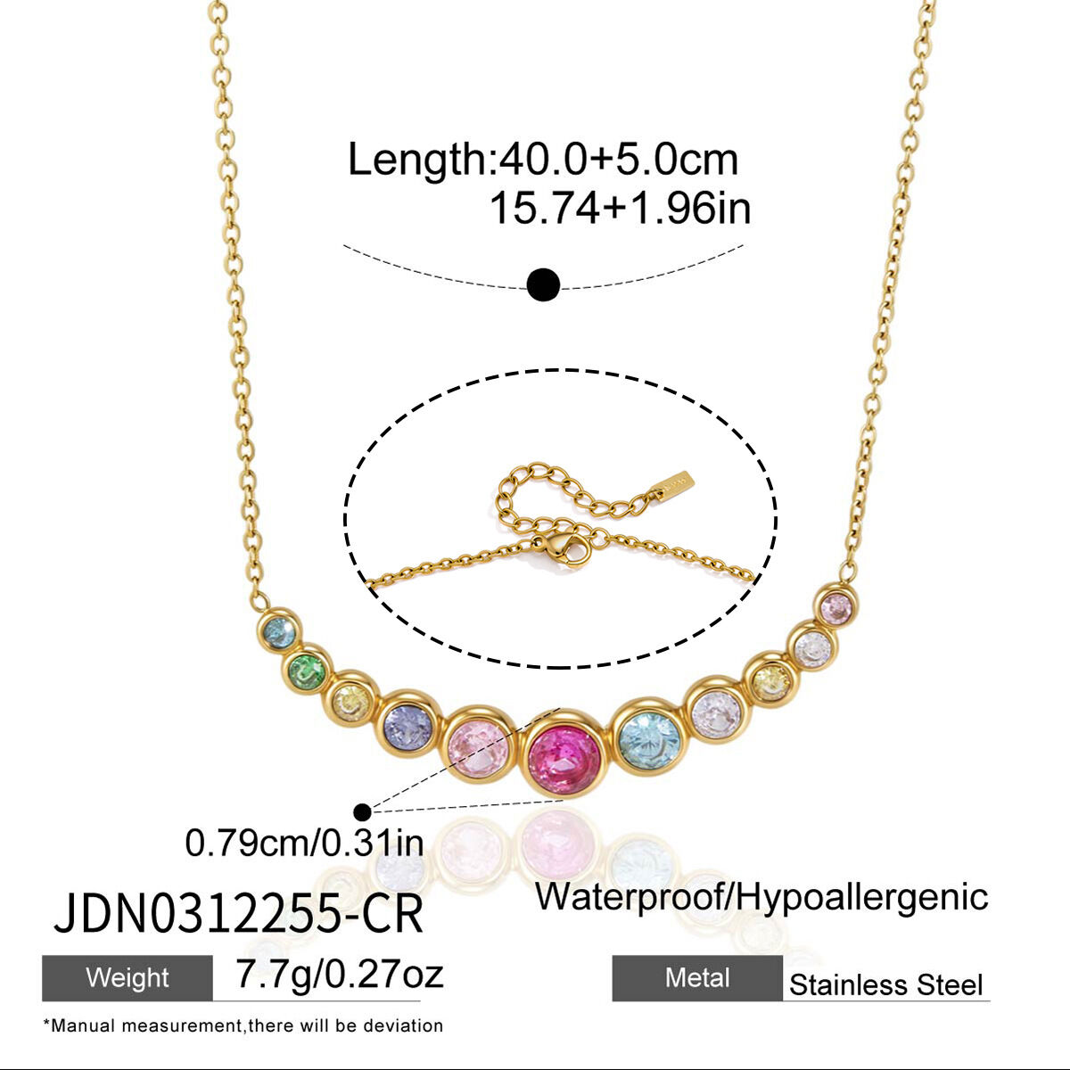 Luxurious  Retro Patchwork Circle Stainless Steel Waterproof   Gold Color  Zircon Women's Pendant Necklaces 