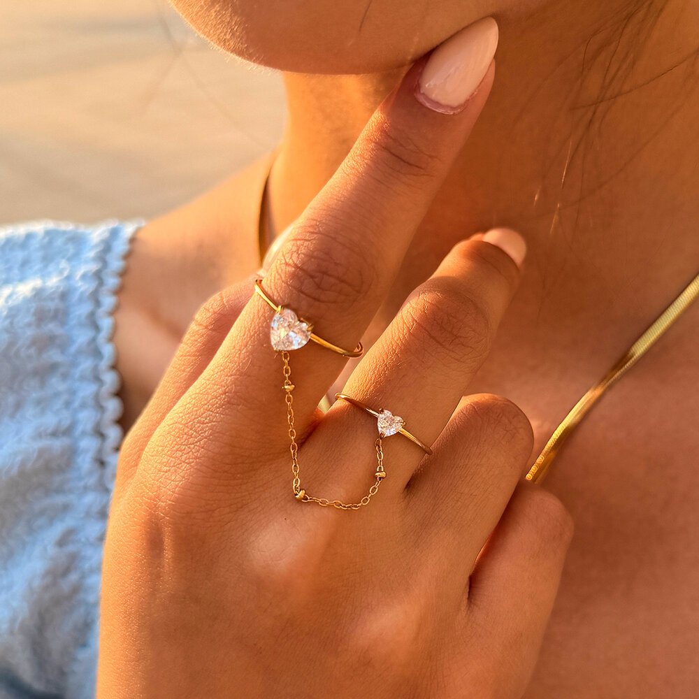 Simple Series Daily Heart Stainless Steel Waterproof Gold Color Zircon Statement Rings Picture2