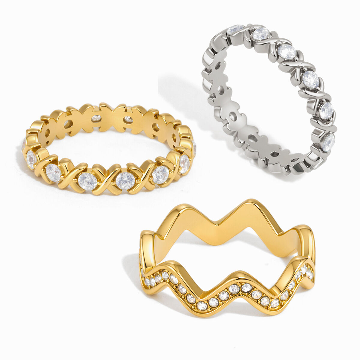 Simple Lines Stainless Steel Waterproof Gold Color Zircon Women's Gemstone Rings Picture5