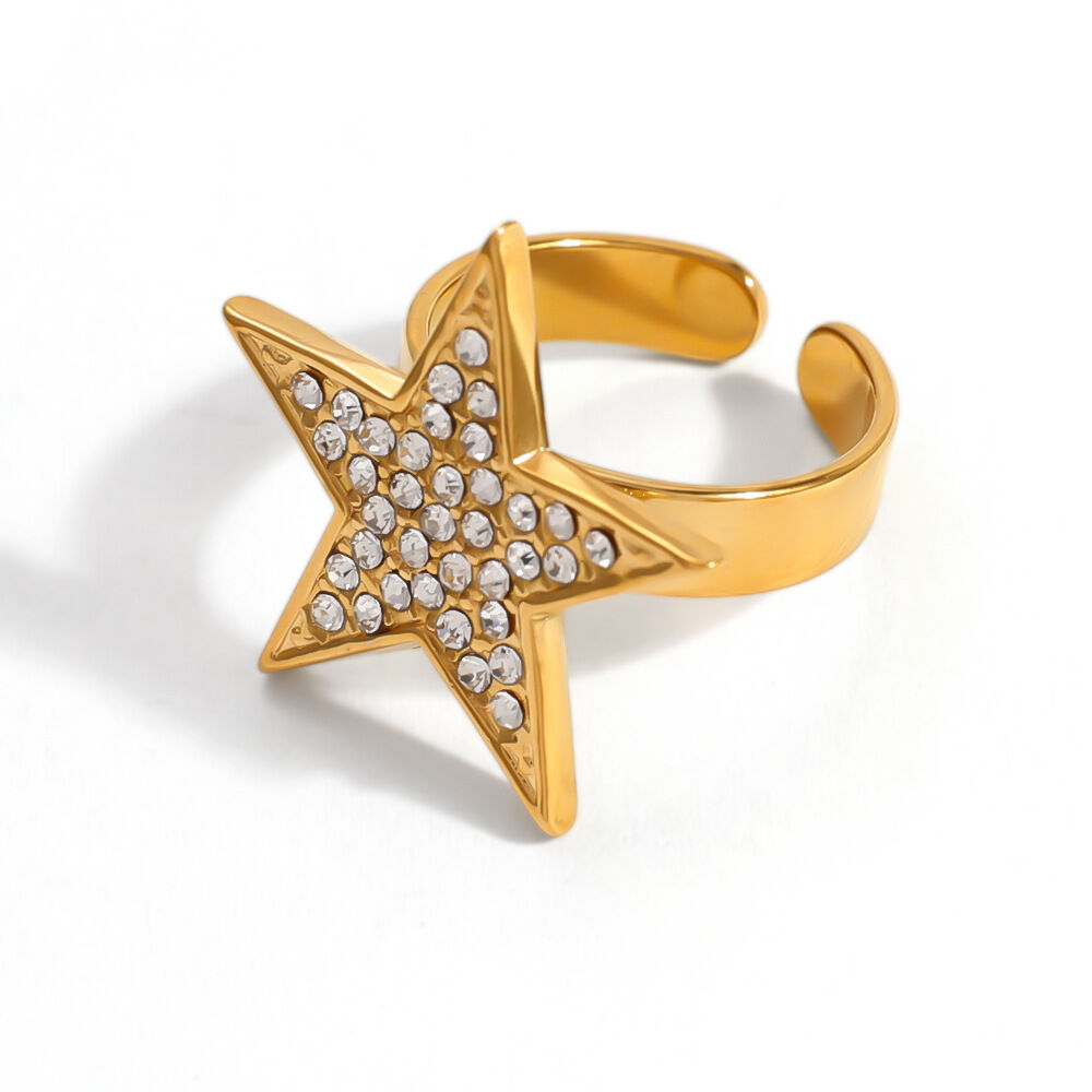 Simple Series Casual Star Stainless Steel Waterproof Gold Color Zircon Women's Jewelry Sets h5Picture4