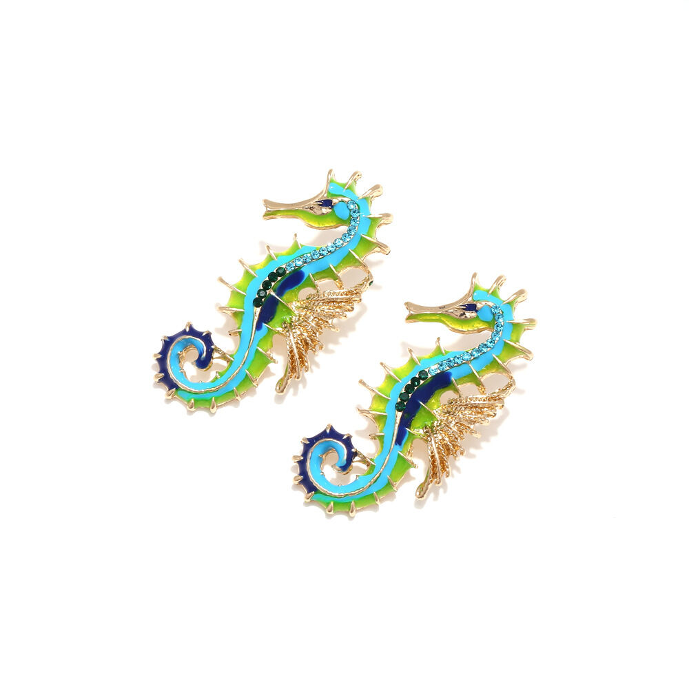 Ethnic Series Vacation Seahorse Oceanic Style Alloy Rhinestone Women's Stud Earrings 2