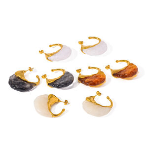 Pendientes de botón para mujer de la serie clásica, con forma geométrica retro, de acero inoxidable y color dorado, resistentes al agua. h5 Imagen4