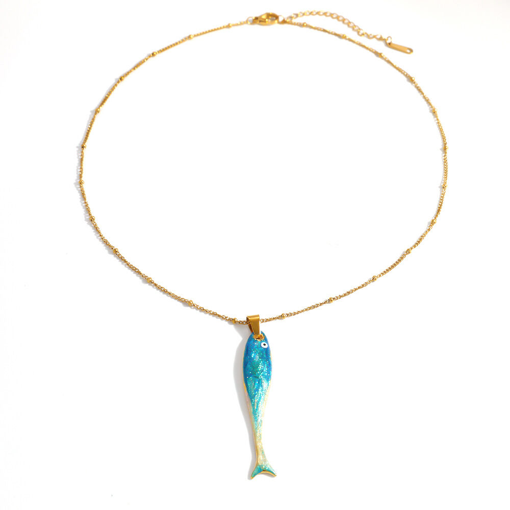 Romantic Series Cute Chain Fish Stainless Steel Waterproof   Gold Color  Women's Pendant Necklaces Picture4