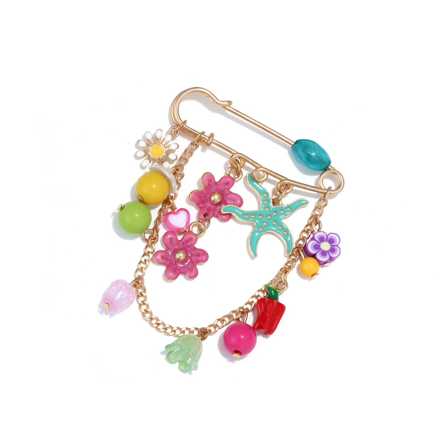 Romantic Series Vacation Flower Oceanic Style Tassel Mixed Color Starfish Alloy Brooches Picture2