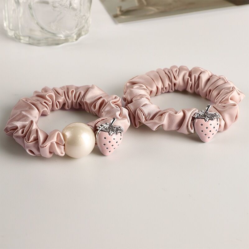 Simple Series Sweet Fruit Solid Color Fabric Artificial Pearl Scrunchies h5 Picture3