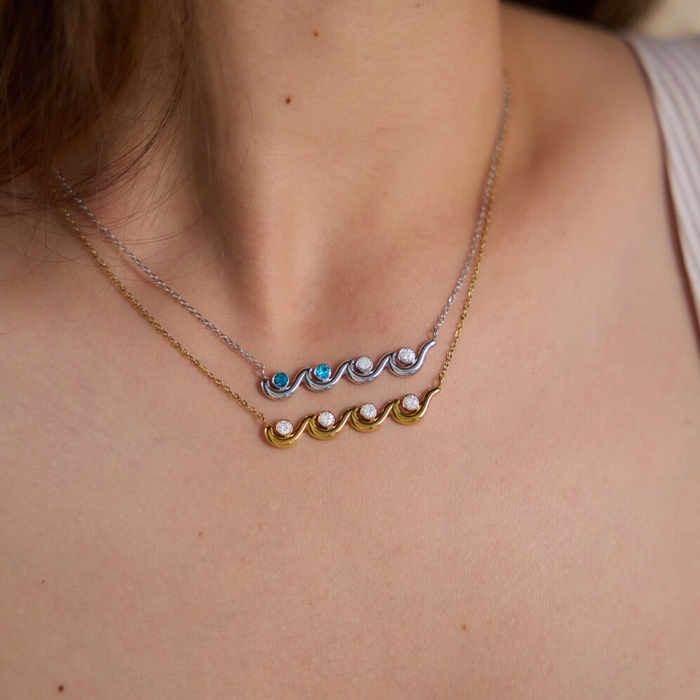 Irregular Shape Stainless Steel Waterproof Gold Color Zircon Women's Pendant Necklaces 2