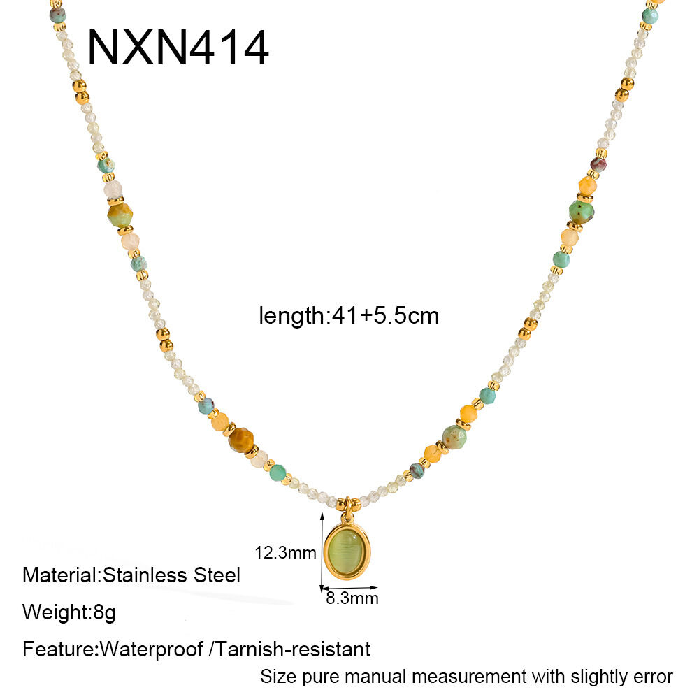 Classic Series Retro Ellipse Shape Natural Stones Gold Color Natural Stone Women's Beaded Necklaces h5
