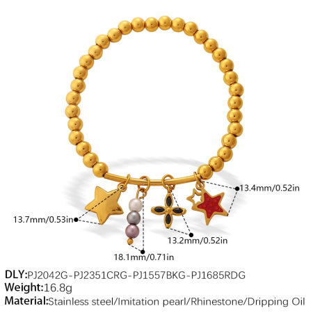 Simple  Daily Flower  Heart Animal Star Stainless Steel Waterproof   Gold Color  Women's Charm Bracelets