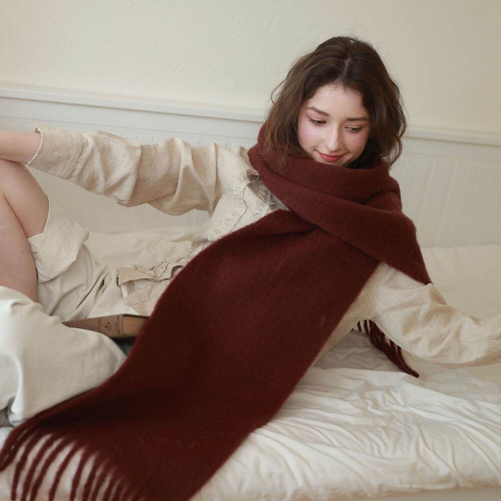 Simple Serisi Günlük Düz Renk Püsküllü Yün-Polyester Karışımı Kışlık Şallar