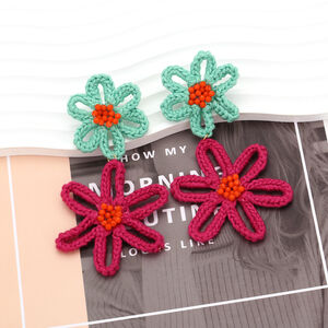Romantic Series Sweet Flower Yarn Women's Drop Earrings h5 Picture4