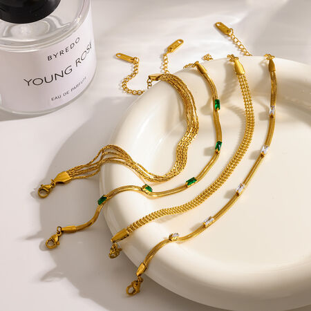 Stainless Steel Waterproof Gold Color Zircon Women's Chain Bracelets 2