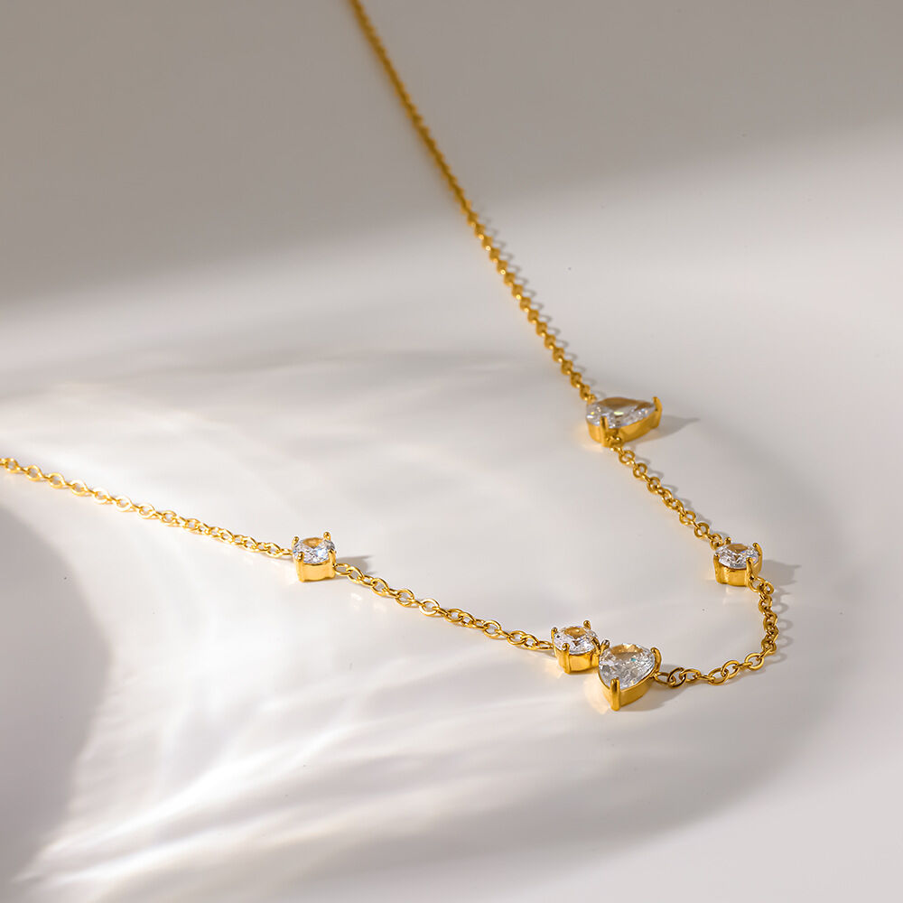 Luxuriou Simple Droplet Geometric Shape Stainless Steel Waterproof Gold Color Zircon Women's Pendant Necklaces Picture2