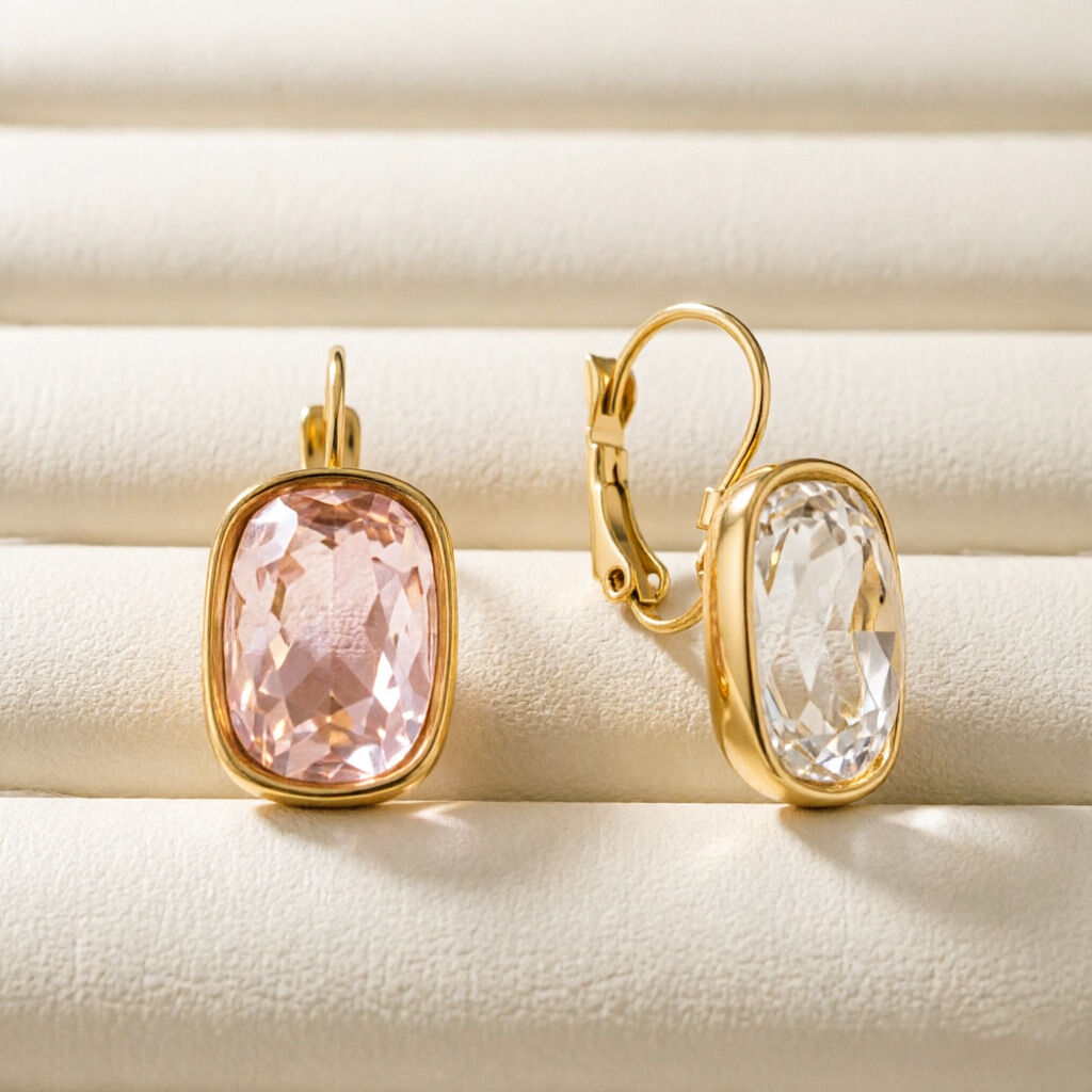 Simple Rectangle Stainless Steel Waterproof Gold Color Zircon Women's Stud Earrings Picture3