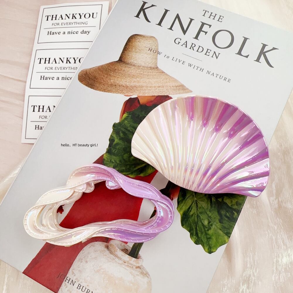 Romantic Series Simple Irregular Shape Oceanic Style Shell Gradient Color Abs Hair Claws Picture4