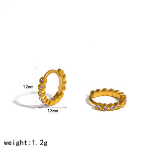 Simple Circle Stainless Steel Waterproof Gold Color Rhinestone Artificial Pearl Women's Hoop Earrings h5 Picture2