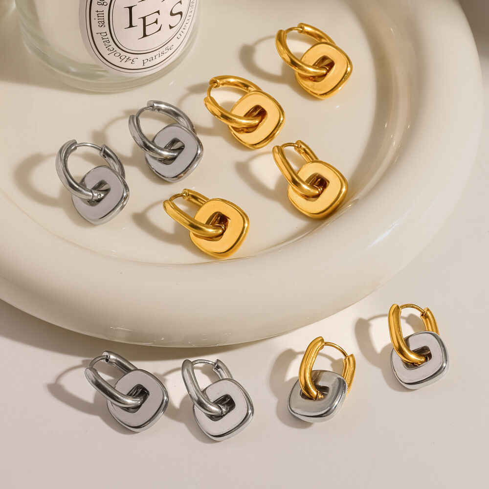 Simple Series Rectangle Shape Stainless Steel Waterproof  Gold Color  Women's Drop Earrings