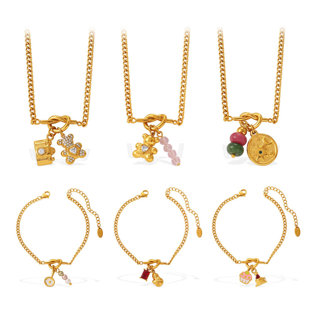 Ensembles de bijoux pour femmes en acier inoxydable, couleur or, simples, doux et irréguliers, en forme de cœur, d'animal et de soleil. Image5