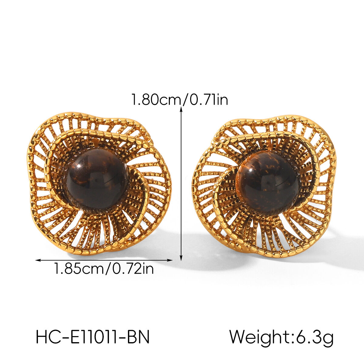 Simple Retro Irregular Shape Ellipse Shape Stainless Steel Waterproof Gold Color Natural Stone Women's Stud Earrings h5Picture2