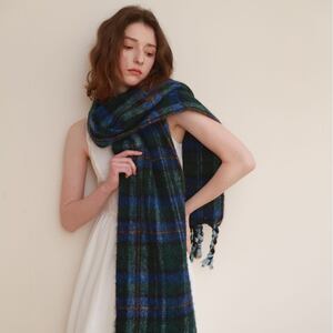 Simple Series Daily Twist Ekose Püsküllü Karışık Renkli Yün-Polyester Karışımı Kışlık Şallar h5 Resim2