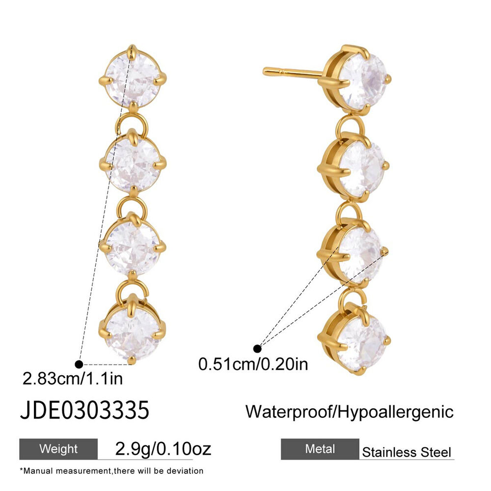 Luxurious Series Simple Tassel Circle Stainless Steel Waterproof Gold Color Zircon Women's Drop Earrings