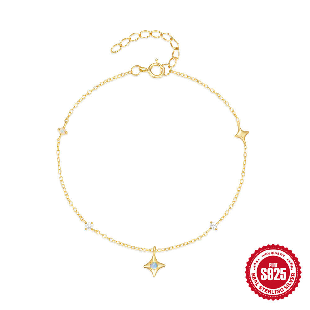 Elegante Sternenkette aus der Simple Series, Damenarmbänder aus 925er Sterlingsilber in Goldfarbe mit Zirkonia 