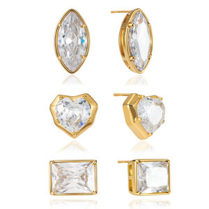 Heart Geometric Shape Stainless Steel Waterproof Gold Color Zircon Women's Stud Earrings h5 Picture6