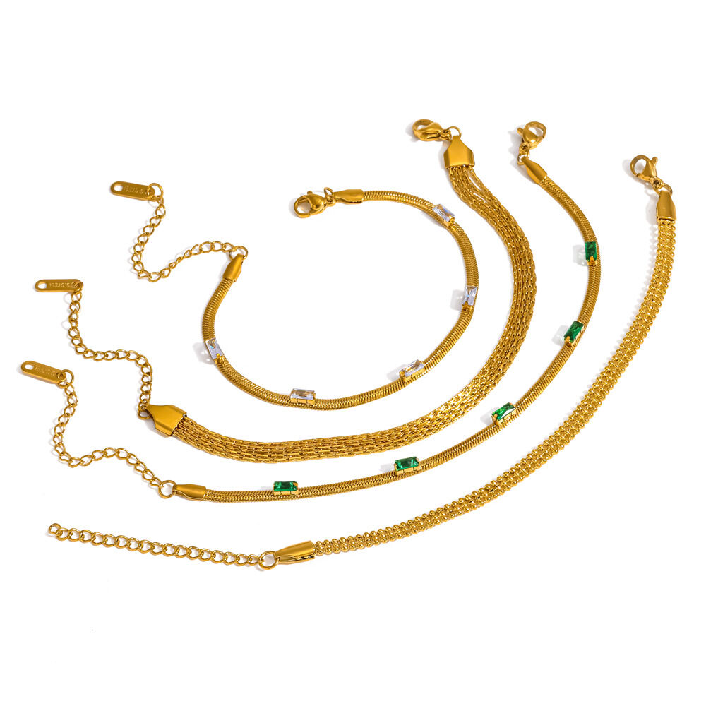 Stainless Steel Waterproof Gold Color Zircon Women's Chain Bracelets h5 Picture4
