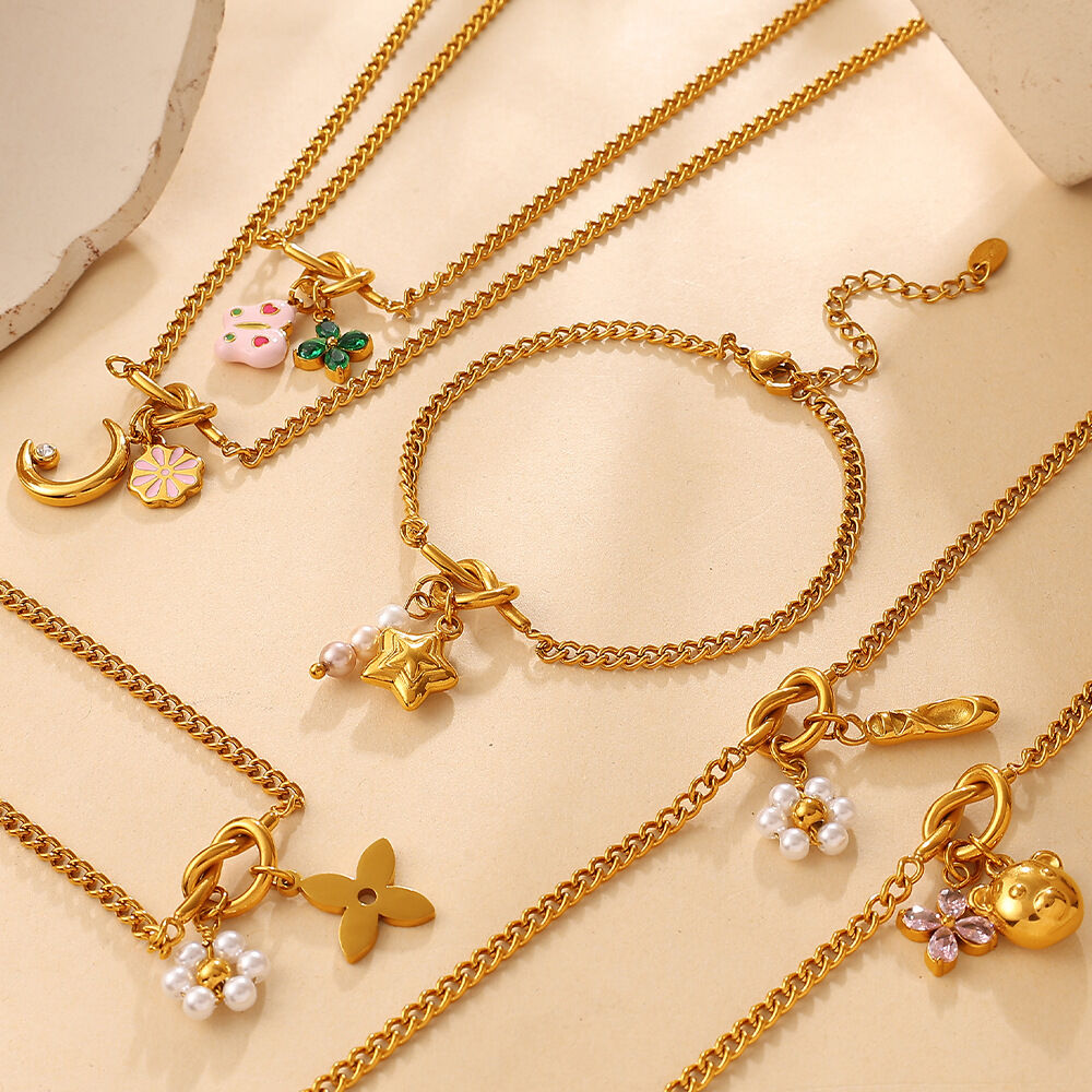 Daily Flower Irregular Shape Butterfly Moon Stainless Steel Waterproof Gold Color Women's Jewelry Sets 2