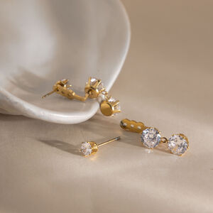 Simple Circle Stainless Steel Waterproof Gold Color Zircon Women's Drop Earrings h5 Picture3