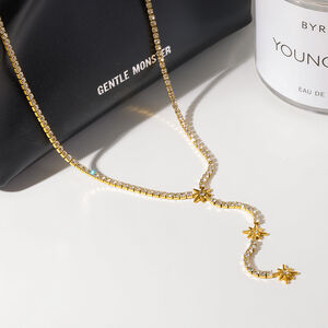 Luxurious Series Elegant Droplet Star Stainless Steel Waterproof Gold Color Zircon Women's Pendant Necklaces h5 Picture4