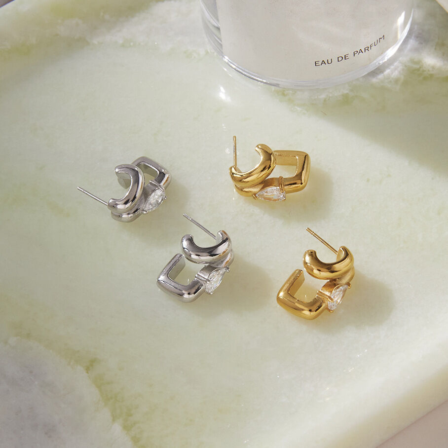 Casual Droplet Irregular Shape Stainless Steel Waterproof   Gold Color  Zircon Women's Stud Earrings h5 Picture4
