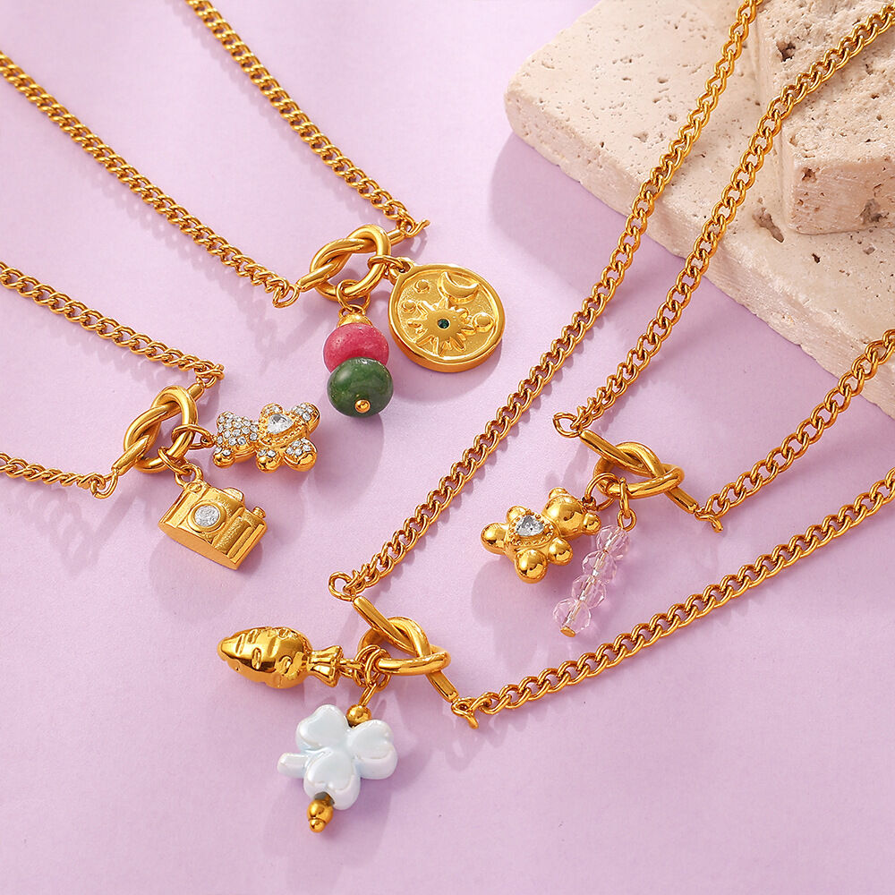 Ensembles de bijoux pour femmes en acier inoxydable, couleur or, simples, doux et irréguliers, en forme de cœur, d'animal et de soleil. Image2