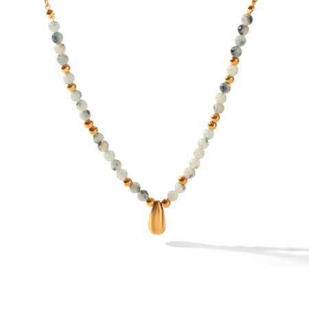 Stainless Steel Waterproof Gold Color Natural Stone Women's Beaded Necklaces