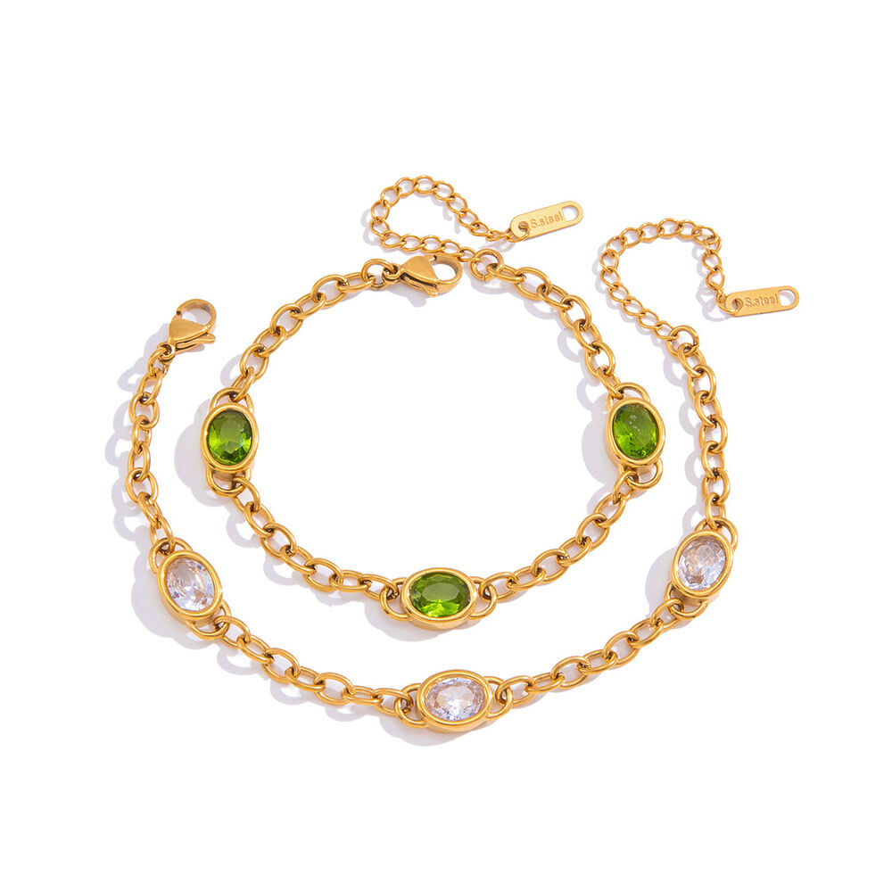 Daily Chain Ellipse Shape Stainless Steel Waterproof Gold Color Zircon Women's Chain Bracelets h5Picture5