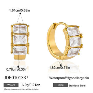 Luxurious Simple Rectangle Stainless Steel Waterproof Gold Color Zircon Women's Hoop Earrings h5