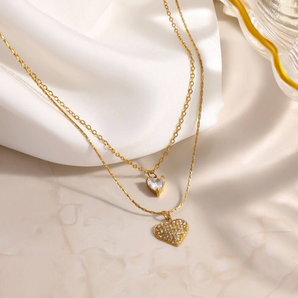 Simple Series Elegant Heart Stainless Steel Waterproof Gold Color Zircon Women's Pendant Necklaces Picture3